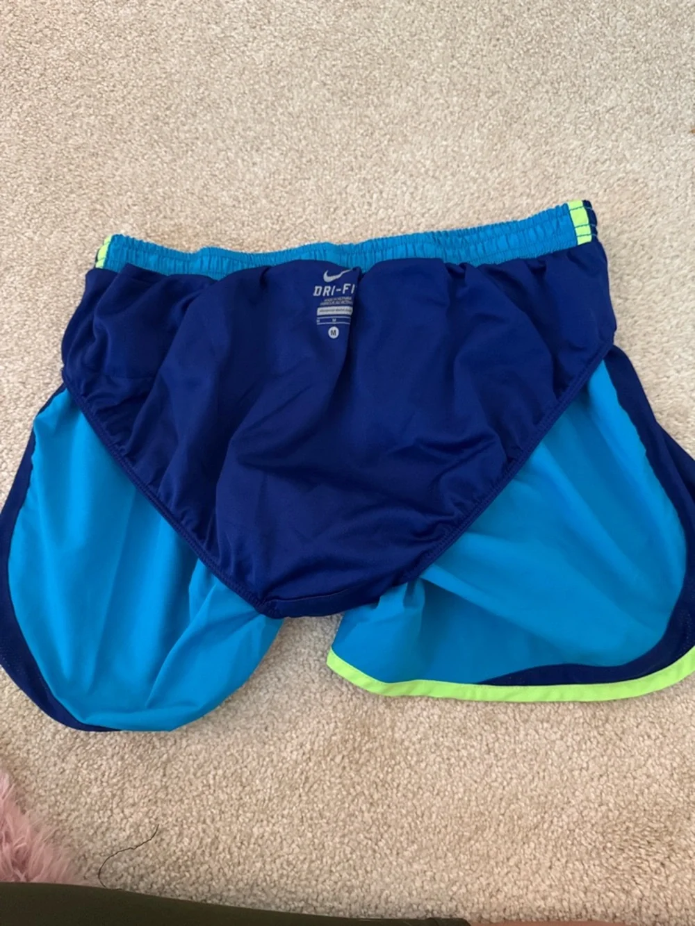 Nike Women’s Bright Blue Athletic Shorts with Neon Green Trim